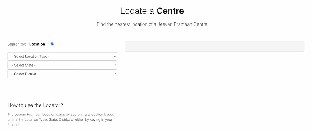 Locate nearest Jeevan Pramaan centre — search by state and district
